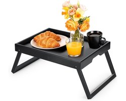 SnelShoppen - Houten ontbijt dienblad met opvouwbare poten, groot decoratief tray voor servies, dranken, ontbijt, feest, receptie, multifunctioneel, k — cadeau in Koken & Dineren
