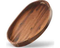 Ovale Houten Dienblad - Serveerschaal Met Handvatten - Ontbijt Op Bed - Extra Groot Forma - 50x35 Cm - Walnoot — cadeau in Cadeau-ideeën
