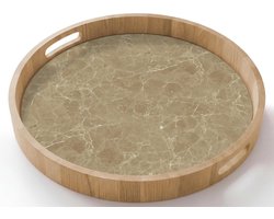 Houten Dienblad Rond - Serveerschaal Handgrepen - Ontbijt Op Bed - Krasbestendig Hittebestendig - 50x50 cm - Marmer Beige — cadeau in Cadeau-ideeën