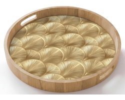 Houten Serveerblad - Dienblad Met Handgrepen - Ontbijt Op Bed - Krasbestendig Hittebestendig - 50x50 cm - Goud Waaier — cadeau in Cadeau-ideeën