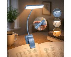 Sounix LED Leeslampje voor Boek met Klem - 315° draaibaar Leeslamp - 24 LED - Boeklampje met 3 Lichtstanden - Oplaadbare boeklamp USB - Dimbaar - Blauw — cadeau in Gadgets