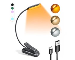 JUALL LED Leeslampje voor Boek - 9 Lichtstanden - Oplaadbaar Leeslampje voor in Bed - Boeklampje - Leeslampje met Klem - Bedlampje - Zwart — cadeau in Gadgets