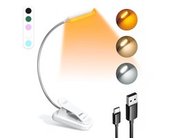 JUALL LED Leeslampje voor Boek - 9 Lichtstanden - Oplaadbaar Leeslampje voor in Bed - Boeklampje - Leeslampje met Klem - Bedlampje - Wit — cadeau in Gadgets