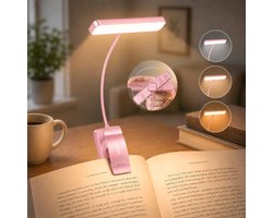 Sounix LED Leeslampje voor Boek met Klem - 315° draaibaar Leeslamp - 24 LED - Boeklampje met 3 Lichtstanden - Oplaadbare boeklamp USB - Dimbaar - Roze — cadeau in Gadgets