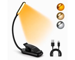 Tikkens LED Leeslampje voor Boek - Nachtkastje Leeslamp voor in bed - Boeklamp USB Oplaadbaar met Klem - Boeklampje met 3 Lichtstanden — cadeau in Gadgets