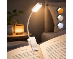 BOTC LED Leeslampje voor boek - 3 Lichtstanden & Oplaadbaar - Boeklampje - Klemlamp - Verstelbaar - USB Oplaadbaar - Wit — cadeau in Gadgets