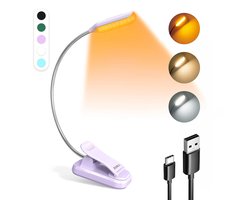JUALL LED Leeslampje voor Boek - 9 Lichtstanden - Oplaadbaar Leeslampje voor in Bed - Boeklampje - Leeslampje met Klem - Bedlampje - Paars — cadeau in Gadgets