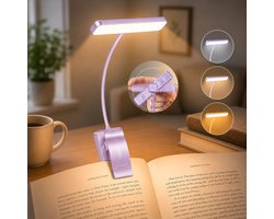 Sounix LED Leeslampje voor Boek met Klem - 315° draaibaar Leeslamp - 24 LED - Boeklampje met 3 Lichtstanden - Oplaadbare boeklamp USB - Dimbaar - Paars — cadeau in Gadgets