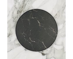 Maison Extravagante - Luxe onderzetters met marmer look voor glazen en mokken - Set van 6 - Zwart- Inclusief zwarte metalen houder - Keramische onderzetters - Anti-slip - Rond — cadeau in Wonen & Interieur