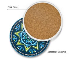 Onderzetters, set van 8, keramische ronde onderzetters met houder, absorberende onderzetterset met antislip kurkbasis en keramische stenen bekerpad voor kopjes, mok, wijnglas, thuis, keuken en — cadeau in Wonen & Interieur