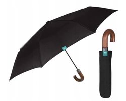 Perletti Automatische Paraplu Zwart, Opvouwbaar met Bruin Handvat & Hoes — cadeau in Sport & Outdoor