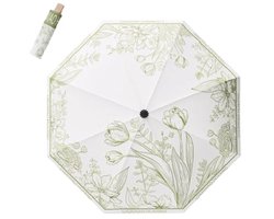 Opvouwbare Bloemenparaplu – UV-Bescherming en Zonwering – Compacte Reisparaplu met Hoes – Lichtgewicht Mini Paraplu voor in de Tas – Groen — cadeau in Sport & Outdoor