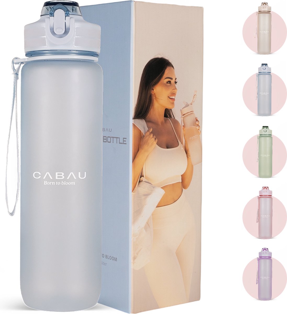 Bloom Waterfles / Drinkfles - 1 liter - Ice Blue - Handige drinktuit & unieke maataanduiding - BPA- & Lekvrij - Drinkfles met rietje volwassenen - Drinkfles volwassenen - Drinkfles 1 liter - Verschillende drinkflessen - Cadeau voor haar