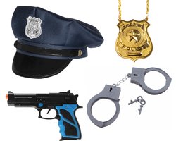 Politie agent verkleed accessoires set - 4 delig - voor kinderen - politiepet - handboeien - pistool - badge - Carnaval — cadeau in Spellen & Speelgoed