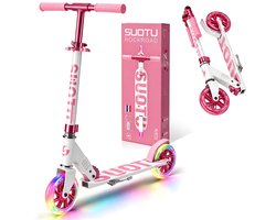 Suotu Kinderstep - 145mm Lichtgevende Wielen - Step - Speelgoed Jongens/Meisjes - Max stuurhoogte: 85 cm - Aluminium - Roze/Wit — cadeau in Spellen & Speelgoed