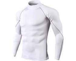 Chibaa - Mannen Sport Compressie Long Sleeve Shirt - Thermo Pull Over - Work out - Fitness - Hardlopen - Sneldrogend - Wit - XL — cadeau in Cadeau-ideeën