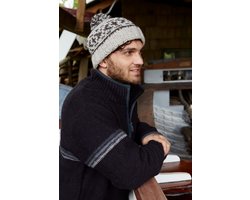 Fort William - Muts - Beanie - Pompon - ingebreide patronen - 100% wol - Oatmeal - Fair trade — cadeau in Mode & Accessoires