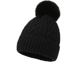 1 stuk dames wintermuts, wollen muts, thermische laag katoen met pompon, dames outdoor skiën,zwart — cadeau in Mode & Accessoires