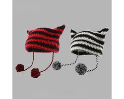 Gebreide Muts met Kat Oren | Y2K Stijl Beanie met Pompons voor Dames en Heren — cadeau in Mode & Accessoires