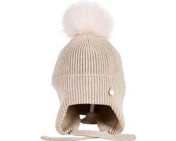 Decopatent - Muts Kind - Kinder muts met pompon - 6 Maanden t/m 6 jaar - Maat 48/52 - Kindermutsen Jongens & Meisjes - Gebreide Muts met Binnenvoering - Muts Baby / Peuter / Kleuter - Wintermuts - Kleur: Beige — cadeau in Mode & Accessoires