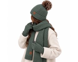 BRD® Winterset met Wol Groen - Warme Muts Sjaal Handschoenen - Unisex — cadeau in Mode & Accessoires