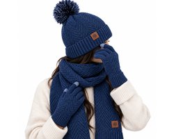 BRD® Winterset met Wol Blauw - 3-Delig - Gebreide Muts Sjaal Handschoenen — cadeau in Mode & Accessoires