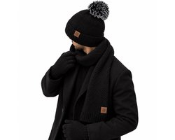 BRD® Winterset met Wol Zwart - 3-Delig - Muts Sjaal Handschoenen - Unisex — cadeau in Mode & Accessoires