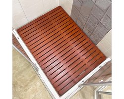 Houten Badkamermat - Vlonder Mat Bamboe - Douchen en Baden - Antislip en Sneldrogend - 45x80cm - Rood Walnoot — cadeau in Wonen & Interieur
