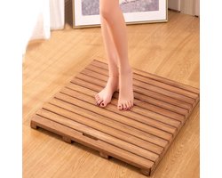 Douchemat Bamboe - Houten Badmat - Veilig Douchen - Antislip Rubberen Voetjes - 60x90cm - Natuurlijk Hout — cadeau in Wonen & Interieur