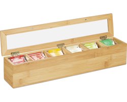 Stijlvolle theedoos - 6 vakken - bamboe - 9x44x9 cm — cadeau in Wonen & Interieur