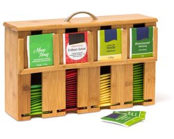 Doodadeals® Theedoos 4 Vakken – Bamboe Thee Organizer met Deksel en Handvat – Stijlvolle Theedoos Hout – 22x33,5x10 cm — cadeau in Wonen & Interieur