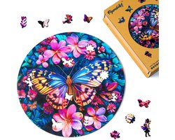 Figured'Art Houten Puzzel 200 Stukjes Volwassenen en Kinderen - Dieren - Vlinder en Bloemen - Uniek Design 28,5x28,5 cm met Premium Houten Doos, Perfect als Cadeau — cadeau in Spellen & Speelgoed