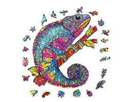 ACROPAQ Houten puzzel kameleon – 200 stukjes – A3 formaat (420 x 297 mm) – Houten legpuzzel dieren voor kinderen en volwassenen — cadeau in Spellen & Speelgoed