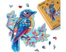 Figured'Art Houten Puzzel 200 Stukjes Volwassenen en Kinderen - Dieren - Blauwe Vogel op de Tak - Uniek Design 31,2x32 cm met Premium Houten Doos, Perfect als Cadeau — cadeau in Spellen & Speelgoed