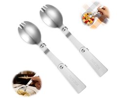 2 stuks - Opvouwbare vork en saladelepel - Roestvrijstalen drievoudig opvouwbare lepel - Draagbare opvouwbare lepel en vork - Draagbaar outdoor bestek - Geschikt voor buitenreizen en kamperen, compatibel met geïsoleerde lunchboxen — cadeau in Cadeau-ideeën