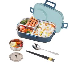 Geïsoleerde Lunchbox met 4 Compartimenten - Lekvrije Bento Box voor Warm & Koud Eten - Inclusief Bestek — cadeau in Koken & Dineren