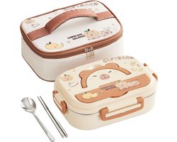 Casalora Lunchbox—Capybara Roestvrijstalen Bento Box—Drie Vakken—Lekvrij—Inclusief Bestek—Draagbaar—Geïsoleerde Tas—Perfect voor Picknicks, Kamperen, Reizen en School — cadeau in Koken & Dineren