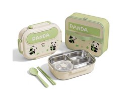 Ryoudavell - Panda Bento Box Lunchbox voor Kinderen - RVS 304 Broodtrommel met Vakken - 100% Lekvrij - Inclusief Geïsoleerde Lunchtas en Bestek - Groen - 28 cm — cadeau in Spellen & Speelgoed