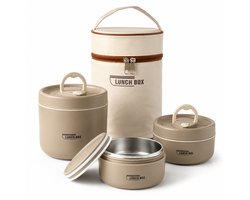 Bobypet - Bento Lunchbox Set met Bestek en Geïsoleerde Tas – 3 Stapelbare RVS Bakjes 1480 ml – Lekvrij en Vaatwasserbestendig – Voor Werk en School — cadeau in Koken & Dineren