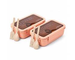 2 Stuks - Bento Box Met Bestek - 1100ml - Inclusief Geïsoleerde Tas - BPA-vrij - Lekvrije Lunchbox - Herbruikbare Voedselcontainer - Compact en Lichtgewicht — cadeau in Koken & Dineren