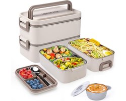 Deze dubbelwandige lunchbox van roestvrij staal met een inhoud van 2 liter is geïsoleerd en lekvrij, en wordt geleverd met bestek en een soepkom. Hij is geschikt voor gebruik op het werk, op school en tijdens buitenactiviteiten. — cadeau in Koken & Dineren