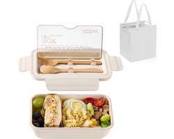 2 stuks - Bento Box Met Bestek - 1100ml - Inclusief Geïsoleerde Tas - BPA-vrij - Lekvrije Lunchbox - Herbruikbare Voedselcontainer - Compact en Lichtgewicht — cadeau in Koken & Dineren