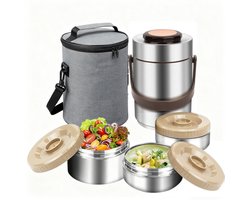 Thermosbeker - 3-Laags GeïSoleerde Lunchbox Voor Mannen - Travel Mug - Voedselcontainer Lunchpot - Lekvrije GeïSoleerde Pot - Voor Warme Maaltijden - Roestvrijstalen Thermische Bentobox Lunchtas - Bestek Voor Kantoorpersoneel Vrachtwagenchauffeur — cadeau in Koken & Dineren