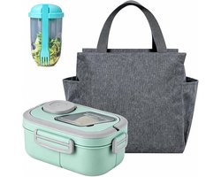 Bobypet - Lunchbox Set met Geïsoleerde Lunchtas- 1200ml - 2-Laags Stapelbare Broodtrommel met Vakjes - Lekvrij en BPA-Vrij - Inclusief Bestek, Sausbakje en Saladebeker - Geschikt voor Magnetron - Groen — cadeau in Koken & Dineren