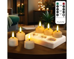 Aurae Oplaadbare Waxinelichtjes 6x - Theelichtjes Oplaadbaar - 40+ Branduren - Led Kaarsen met Afstandsbediening - Flikkerende Vlam - met Lader - Kerst Kaarsen — cadeau in Wonen & Interieur