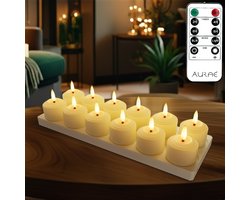 Aurae Oplaadbare Waxinelichtjes 12x - Theelichtjes Oplaadbaar - 40+ Branduren - Led Kaarsen met Afstandsbediening - Flikkerende Vlam - met Lader - Kerst Kaarsen — cadeau in Wonen & Interieur