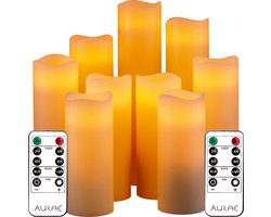 Aurae Led Kaarsen met Afstandsbediening - 9x - Echte Wax - Flikkerende Vlam - 250+ Branduren - op Batterijen - Timer - Kerst Kaarsen — cadeau in Wonen & Interieur