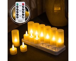 Akaro Oplaadbare Waxinelichtjes – 12 Flikkerende LED Waxinelichtjes – Theelichtjes Oplaadbaar - met Afstandsbediening & Oplaadstation – 75+ Branduren — cadeau in Wonen & Interieur