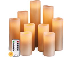 Goliving Led Kaarsen Met Afstandsbediening - Ø5,5 cm - Bewegende Vlam - Dimbaar - Timer Functie - Echte Wax - 2x Afstandsbediening - Set van 9 — cadeau in Wonen & Interieur