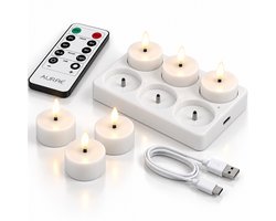 Aurae Oplaadbare Waxinelichtjes 6x - Theelichtjes Oplaadbaar - 30+ Branduren - Led Kaarsen met Afstandsbediening - Flikkerende Vlam - met Lader - Kerst Kaarsen — cadeau in Wonen & Interieur